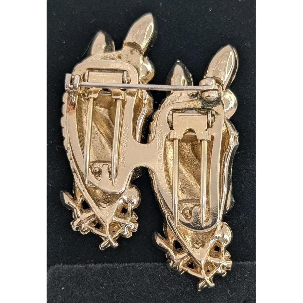 Coro Duette Horse Head Brooch Dress Clips Gold Tone Ruby Red Blue1940s Rare - Picture 7 of 14